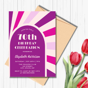 Invitation Retro Sunburst Arch Typographie Anniversaire viole
