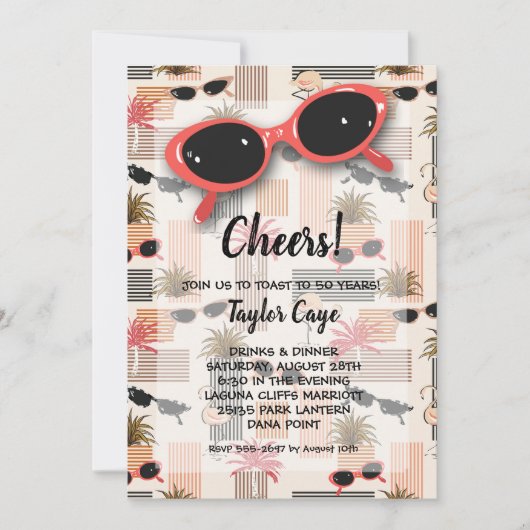 Invitation Retro Sunglasses and Palms 50th Birthday (Devant)