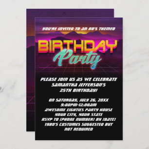 Invitation Retro Sunset 1980s 80s Anniversaire