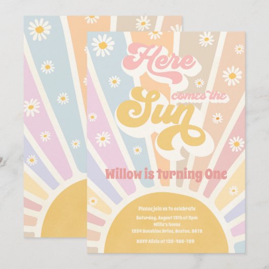 Invitation Retro Sunshine Anniversaire Ici Venez La Fête Du S (Devant / Derrière)