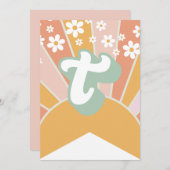 Invitation Retro Sunshine daisy boho floral bannière T (Devant / Derrière)
