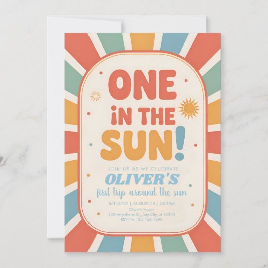 Invitation Retro Sunshine First Birthday (Devant)