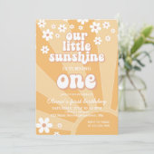 Invitation Retro Sunshine marguerite boho premier anniversair (Debout devant)