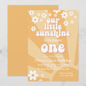 Invitation Retro Sunshine marguerite boho premier anniversair (Devant / Derrière)