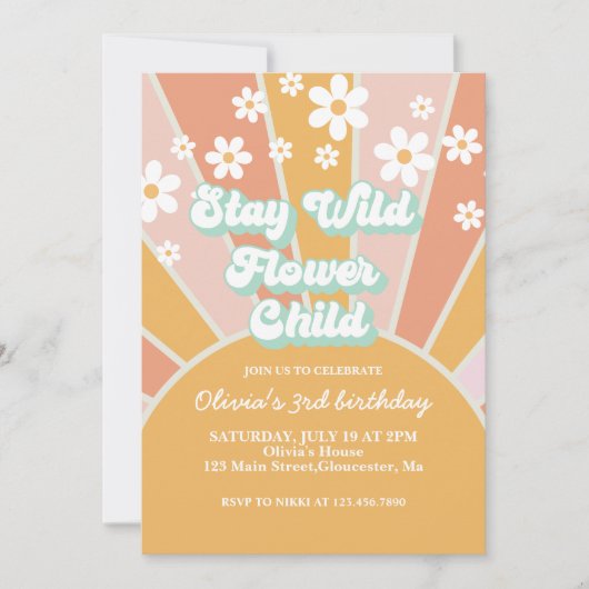 Invitation Retro Sunshine Stay Wild Flower Enfant boho floral (Devant)