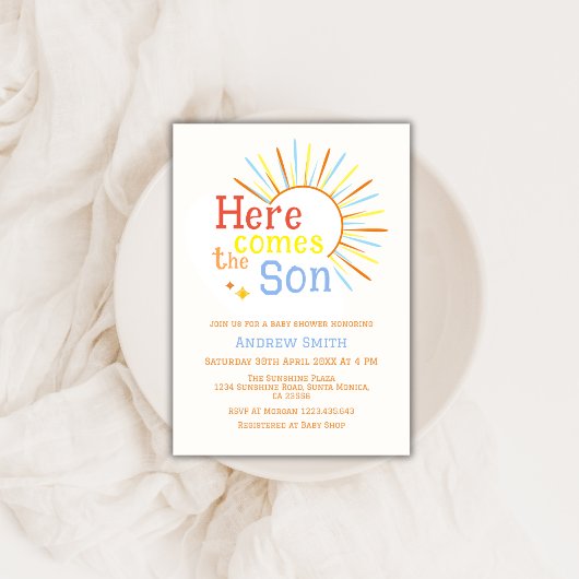 Invitation Retro Sunshine Voici Le Baby shower Fils