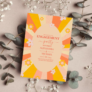 Invitation Retro Super 70's à thème orange jaune Fiançailles