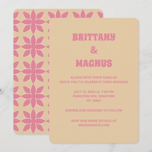 Invitation Retro super 70's audacieuse typographie pêche & ro (Devant / Derrière)