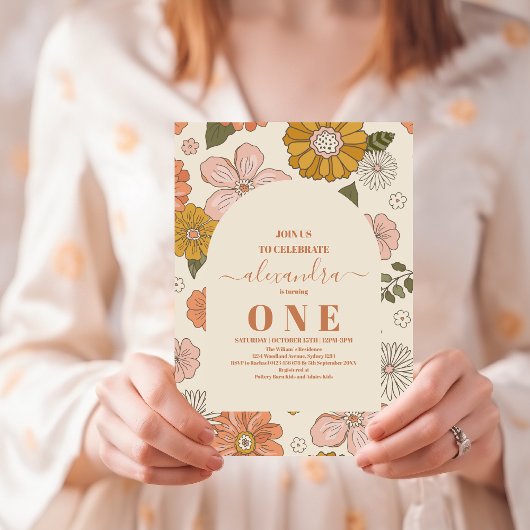 Invitation Retro Super 70's Theme Muted Tones 1er anniversair