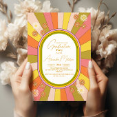 Invitation Retro Super 70's Theme Muted Tones Graduation