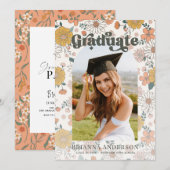 Invitation Retro Super Arc Floral Graduation Photo (Devant / Derrière)