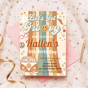 Invitation Retro Super Boho Daisy Rainbow Anniversaire