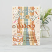Invitation Retro Super Boho Daisy Rainbow Anniversaire (Debout devant)