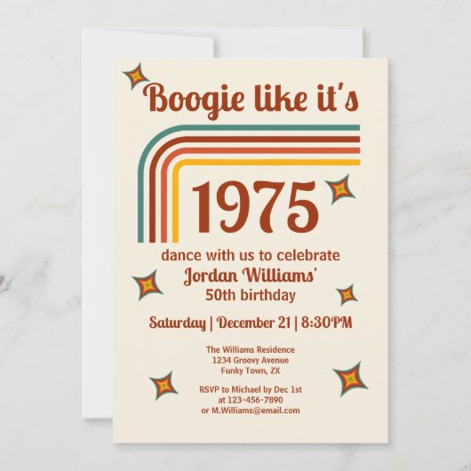 Invitation Retro Super Boogie Simple Danse 50e anniversaire (Devant)