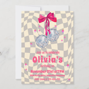 Invitation Retro Super Coquette Bow Disco Balls Anniversaire