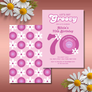 Invitation Retro Super Daisies Bold Pink 70e anniversaire