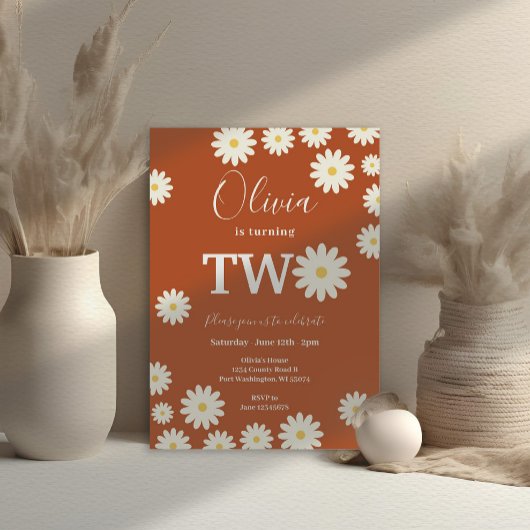 Invitation Retro Super Daisy Floral 2e fête d'anniversaire