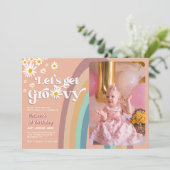 Invitation Retro Super Daisy Rainbow Photo Anniversaire (Debout devant)