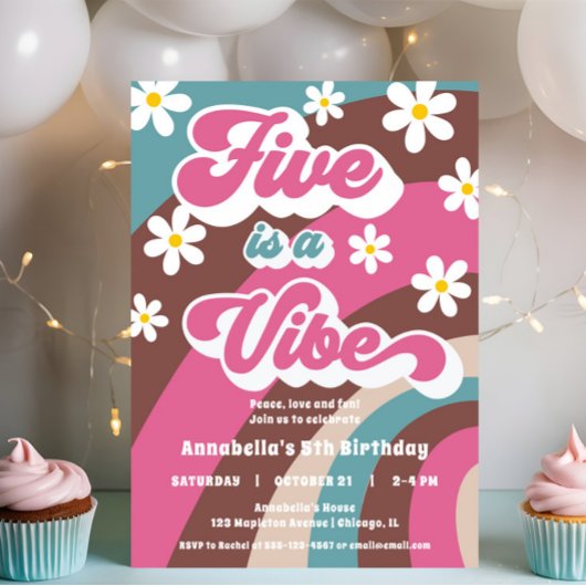 Invitation Retro Super FIVE est une Vibe fête de 5e anniversa