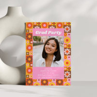Retro Super Floral Pink Graduation Party Photo