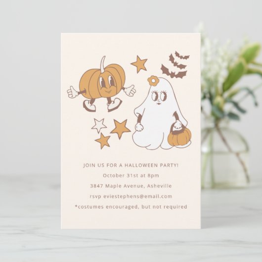 Invitation rétro Super Ghost Halloween Party (Debout devant)
