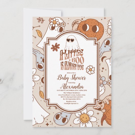Invitation Retro Super Halloween Little Boo Baby shower (Devant)