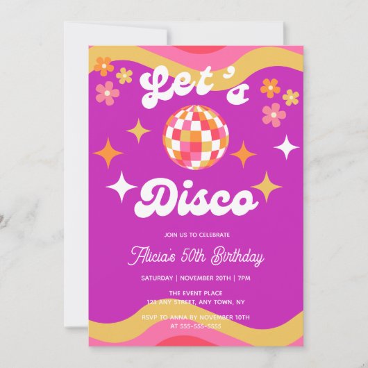 Invitation Retro Super les années 70 Let's Disco Anniversaire (Devant)