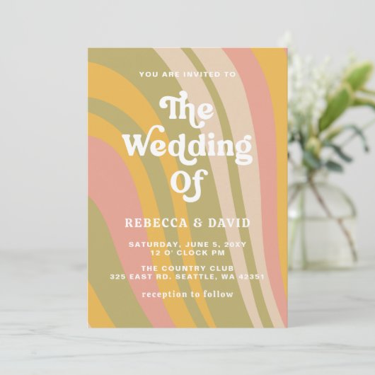 Invitation Retro Super les années 70 mignon rose vert jaune M (Debout devant)