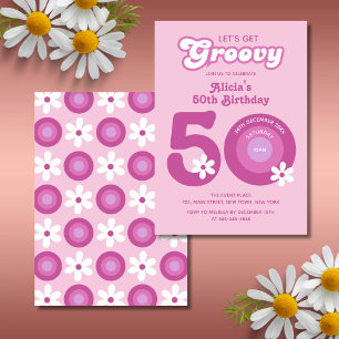 Invitation Retro Super marguerites Bold rose 50e anniversaire