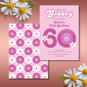 Invitation Retro Super marguerites Bold rose 60e anniversaire