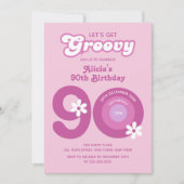 Invitation Retro Super marguerites Bold rose 90e anniversaire (Devant)