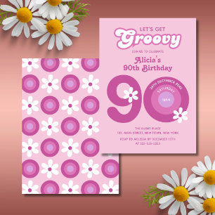 Invitation Retro Super marguerites Bold rose 90e anniversaire