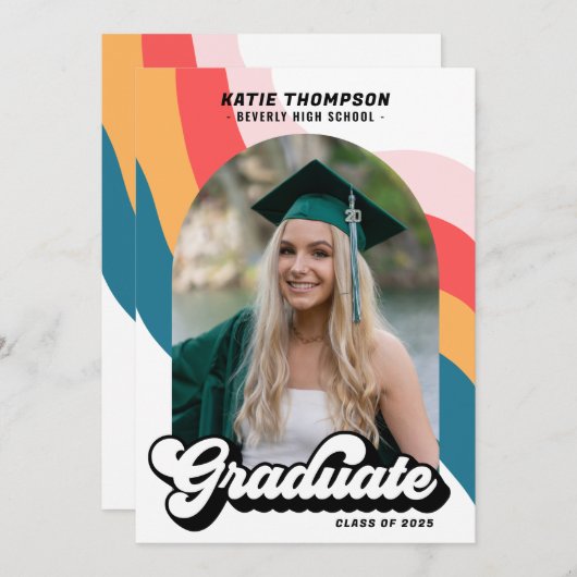 Invitation Retro Super Moderne Arch Photo Graduation (Devant / Derrière)