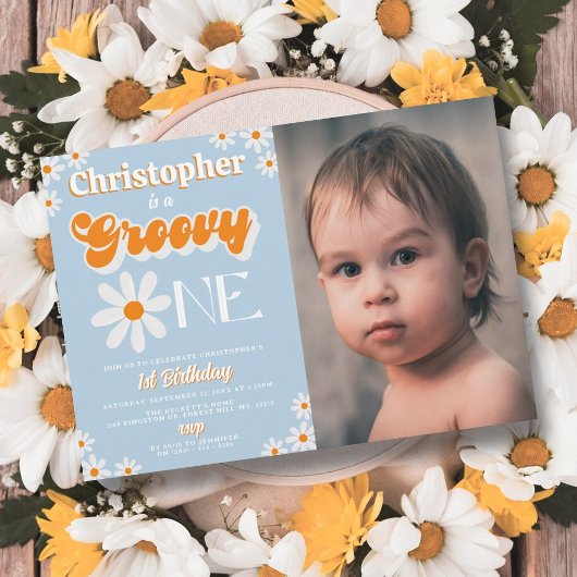 Invitation Retro Super One Boys 1st Birthday Photo