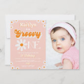 Invitation Retro Super One Girls 1st Birthday Photo (Devant)