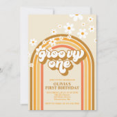 Invitation Retro Super One Rainbow Brown Orange Anniversaire (Devant)