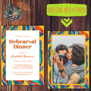 Invitation Retro super Retro Jaune Mariage de répétition Dîne