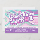 Invitation Retro Super Roller Ski Party Purple & Rose (Devant)