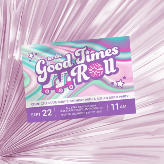 Invitation Retro Super Roller Ski Party Purple & Rose