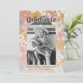 Invitation Retro Super Rose Arch Floral Enfants Graduation (Debout devant)