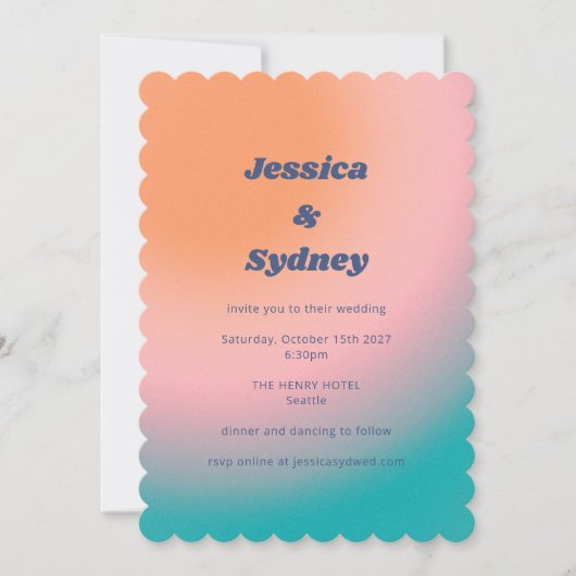 Invitation Rétro Super Turquoise rose orange Mariage unique (Devant)