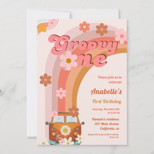 Invitation Retro Super une marguerite fête d'anniversaire (Devant)