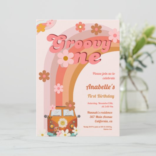 Invitation Retro Super une marguerite fête d'anniversaire (Debout devant)