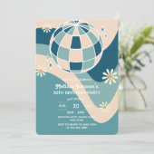 Invitation Retro Super Wave Disco Ball Daisy Green Anniversai (Debout devant)