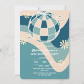 Invitation Retro Super Wave Disco Ball Daisy Green Anniversai (Devant)