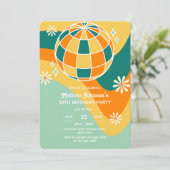 Invitation Retro Super Wave Disco Ball Daisy Orange Anniversa (Debout devant)