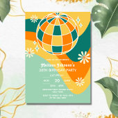 Invitation Retro Super Wave Disco Ball Daisy Orange Anniversa