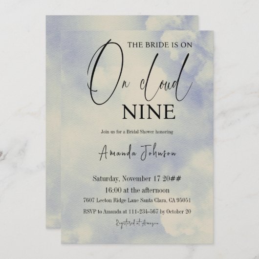 Invitation Retro Sur Cloud Neuf Calligraphie Fête des mariées (Devant / Derrière)