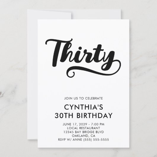 Invitation Retro Swash Bold Script 30e Anniversaire (Devant)