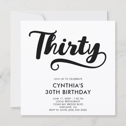 Invitation Retro Swash Bold Script 30e Anniversaire (Devant)